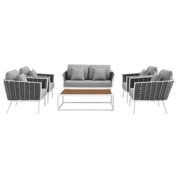 Stance 6 Piece Outdoor Patio Aluminum Sectional With Stance Loveseat Sofa Set