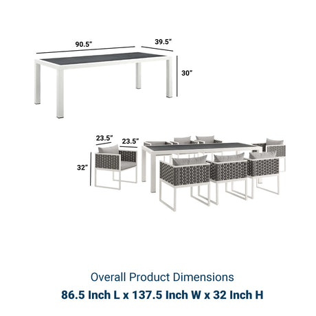 Stance 7 Piece Outdoor Patio Aluminum Dining Set - Polyserter Fabric Dining Room Table Sets - BUILDMYPLACE
