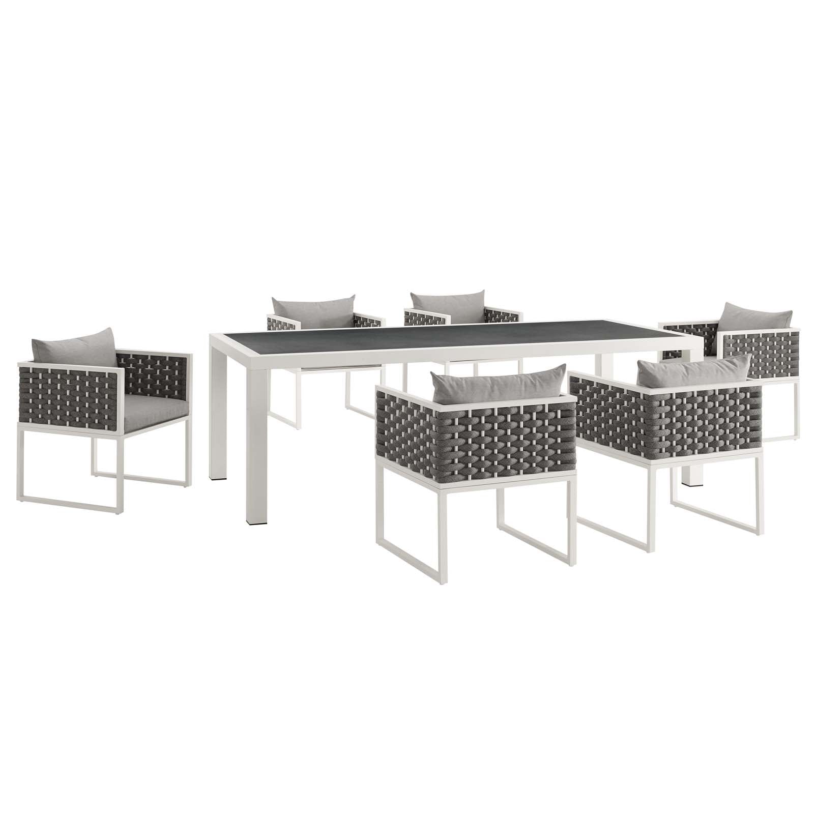 Stance 7 Piece Outdoor Patio Aluminum Dining Set - Polyserter Fabric Dining Room Table Sets
