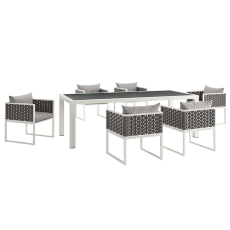 Stance 7 Piece Outdoor Patio Aluminum Dining Set - Polyserter Fabric Dining Room Table Sets - BUILDMYPLACE