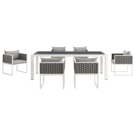 Stance 7 Piece Outdoor Patio Aluminum Dining Set - Polyserter Fabric Dining Room Table Sets - BUILDMYPLACE