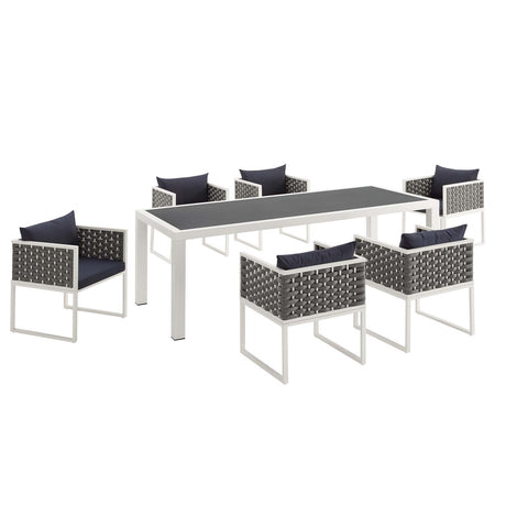 Stance 7 Piece Outdoor Patio Aluminum Dining Set - Polyserter Fabric Dining Room Table Sets - BUILDMYPLACE