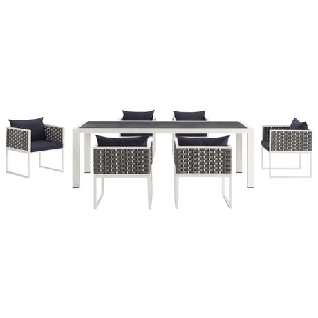 Stance 7 Piece Outdoor Patio Aluminum Dining Set - Polyserter Fabric Dining Room Table Sets - BUILDMYPLACE