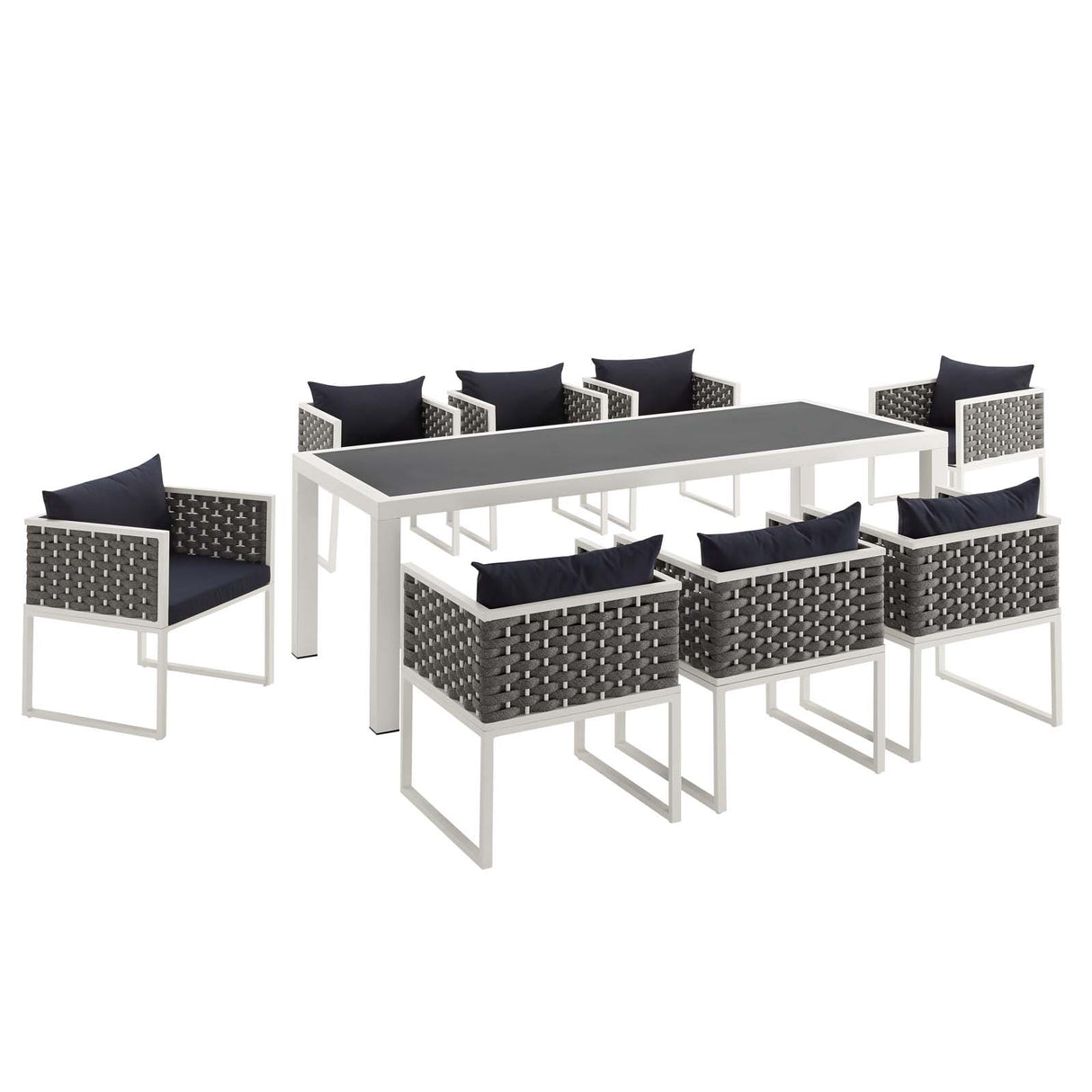 Stance 9 Piece Outdoor Patio Aluminum Dining Set - BUILDMYPLACE