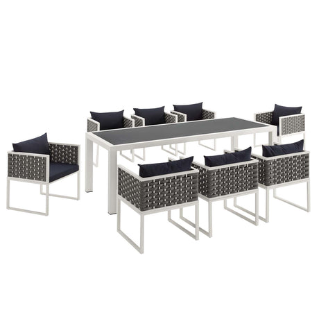 Stance 9 Piece Outdoor Patio Aluminum Dining Set - BUILDMYPLACE