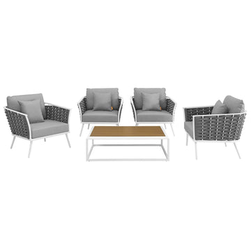 Stance 5 Piece 4 Seater Outdoor Patio Aluminum Sectional Sofa Set