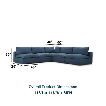 Modern Occasional Commix Down Filled Overstuffed 5 Piece Sectional Sofa Set