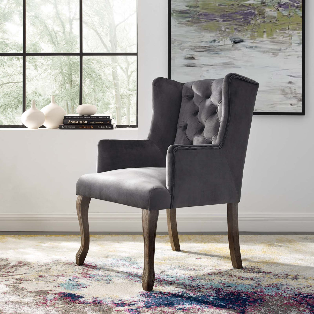 Realm French Vintage Dining Performance Velvet Armchair - Modern Dining Chairs - BUILDMYPLACE