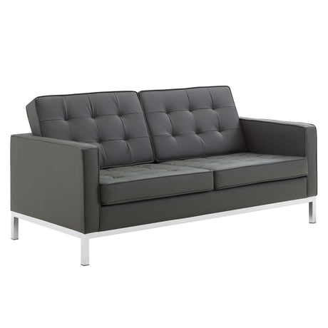 Loft Tufted Upholstered Faux Leather Loveseat - BUILDMYPLACE