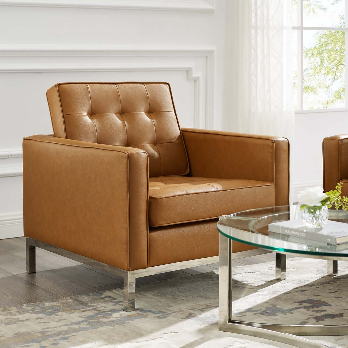 Loft Tufted Upholstered Faux Leather Armchair