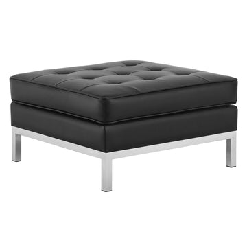 Loft Tufted Upholstered Faux Leather Ottoman - Silver Black Ottoman In Silver Tan