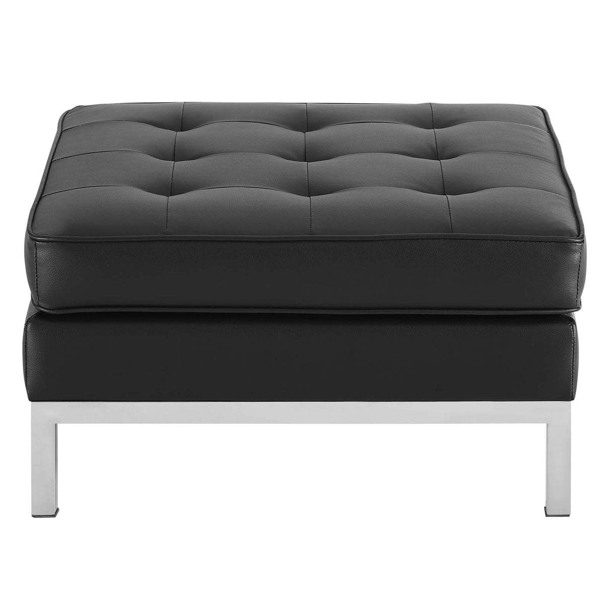 Loft Tufted Upholstered Faux Leather Ottoman - Silver Black Ottoman In Silver Tan - BUILDMYPLACE