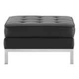 Loft Tufted Upholstered Faux Leather Ottoman - Silver Black Ottoman In Silver Tan - BUILDMYPLACE