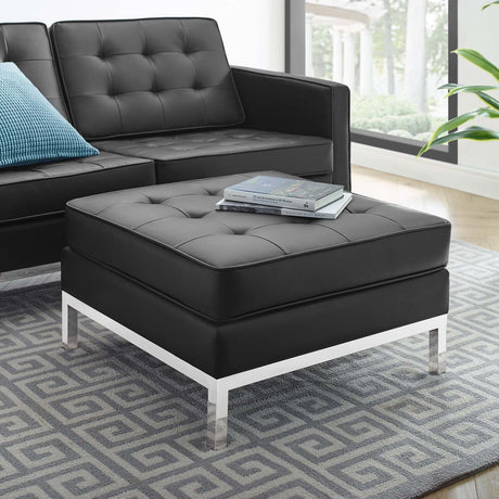 Loft Tufted Upholstered Faux Leather Ottoman - Silver Black Ottoman In Silver Tan - BUILDMYPLACE