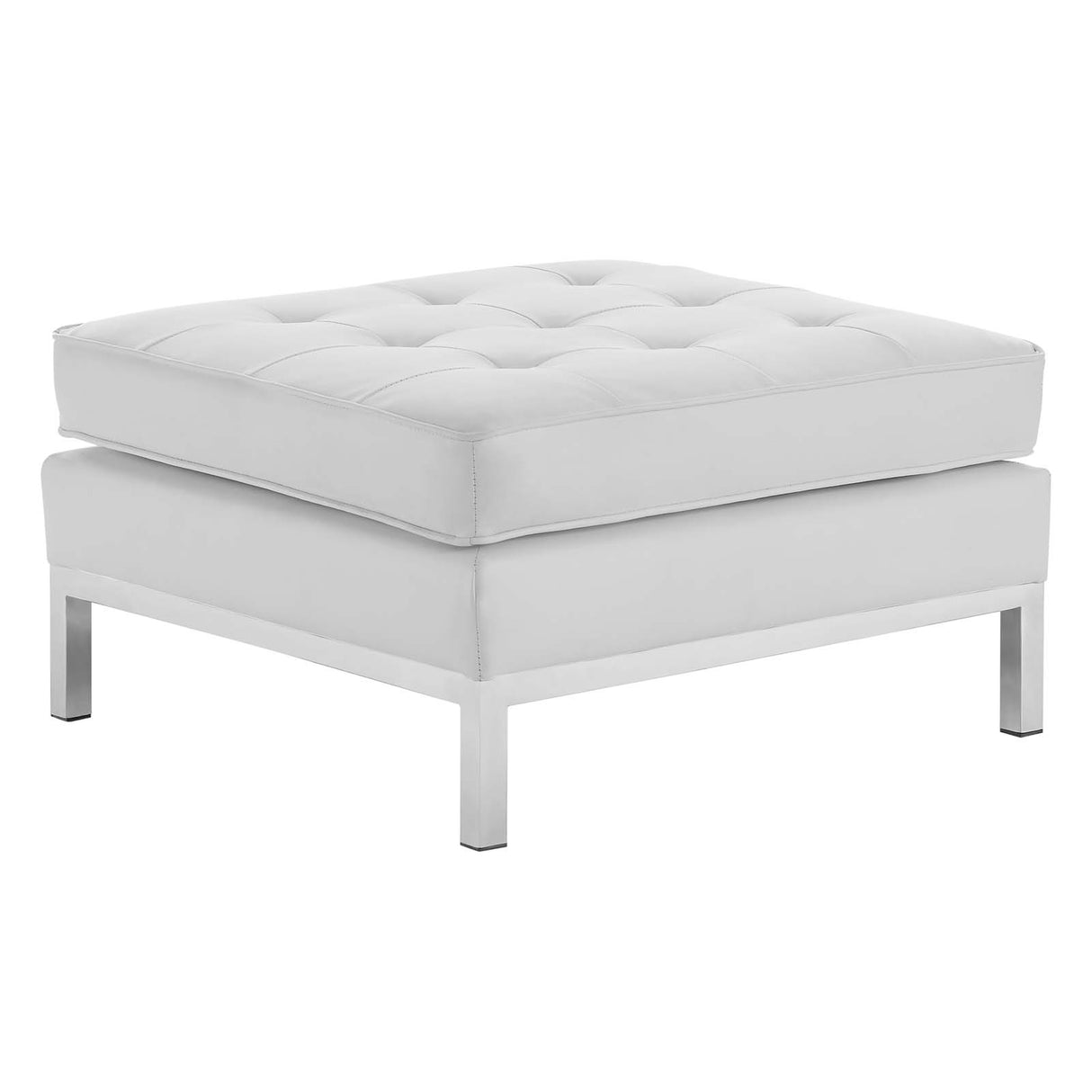 Loft Tufted Upholstered Faux Leather Ottoman - Silver Black Ottoman In Silver Tan - BUILDMYPLACE