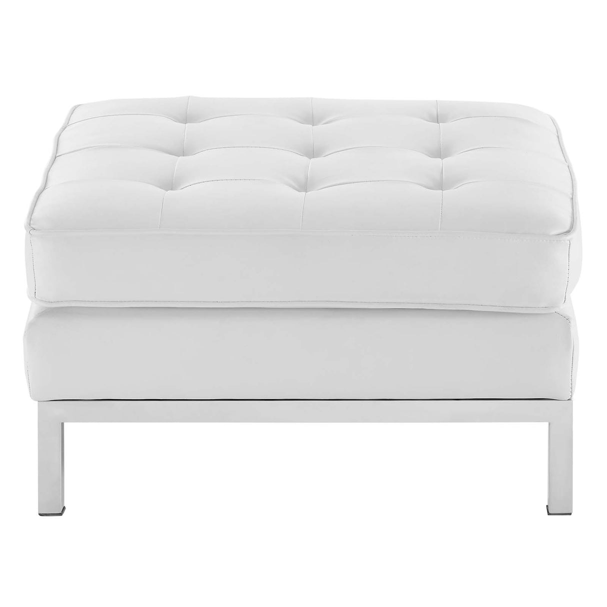 Loft Tufted Upholstered Faux Leather Ottoman - Silver Black Ottoman In Silver Tan - BUILDMYPLACE