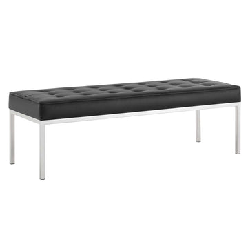 Modern Upholstered Loft Tufted Faux Leather Bench - Black Seat Living Room Bench