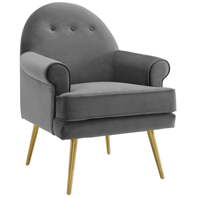 Revive Tufted Button Accent Performance Velvet Armchair - Living Room Chair - Gold Steel Legs - BUILDMYPLACE