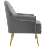 Revive Tufted Button Accent Performance Velvet Armchair - Living Room Chair - Gold Steel Legs - BUILDMYPLACE