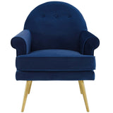 Revive Tufted Button Accent Performance Velvet Armchair - Living Room Chair - Gold Steel Legs - BUILDMYPLACE