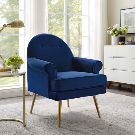 Revive Tufted Button Accent Performance Velvet Armchair - Living Room Chair - Gold Steel Legs - BUILDMYPLACE