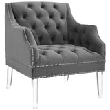 Proverbial Tufted Button Accent Performance Velvet Armchair - Modern Back Support Lounge Chair - BUILDMYPLACE