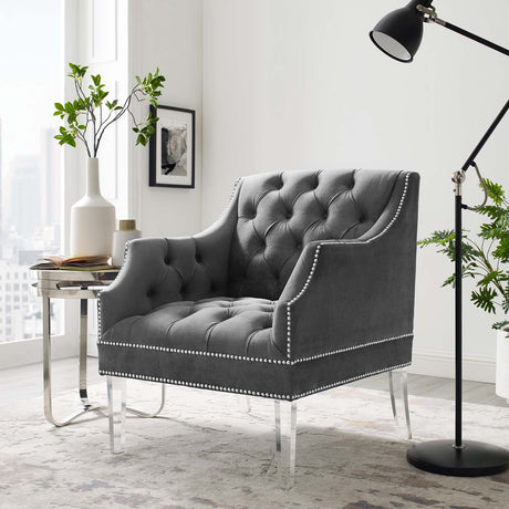 Proverbial Tufted Button Accent Performance Velvet Armchair - Modern Back Support Lounge Chair - BUILDMYPLACE