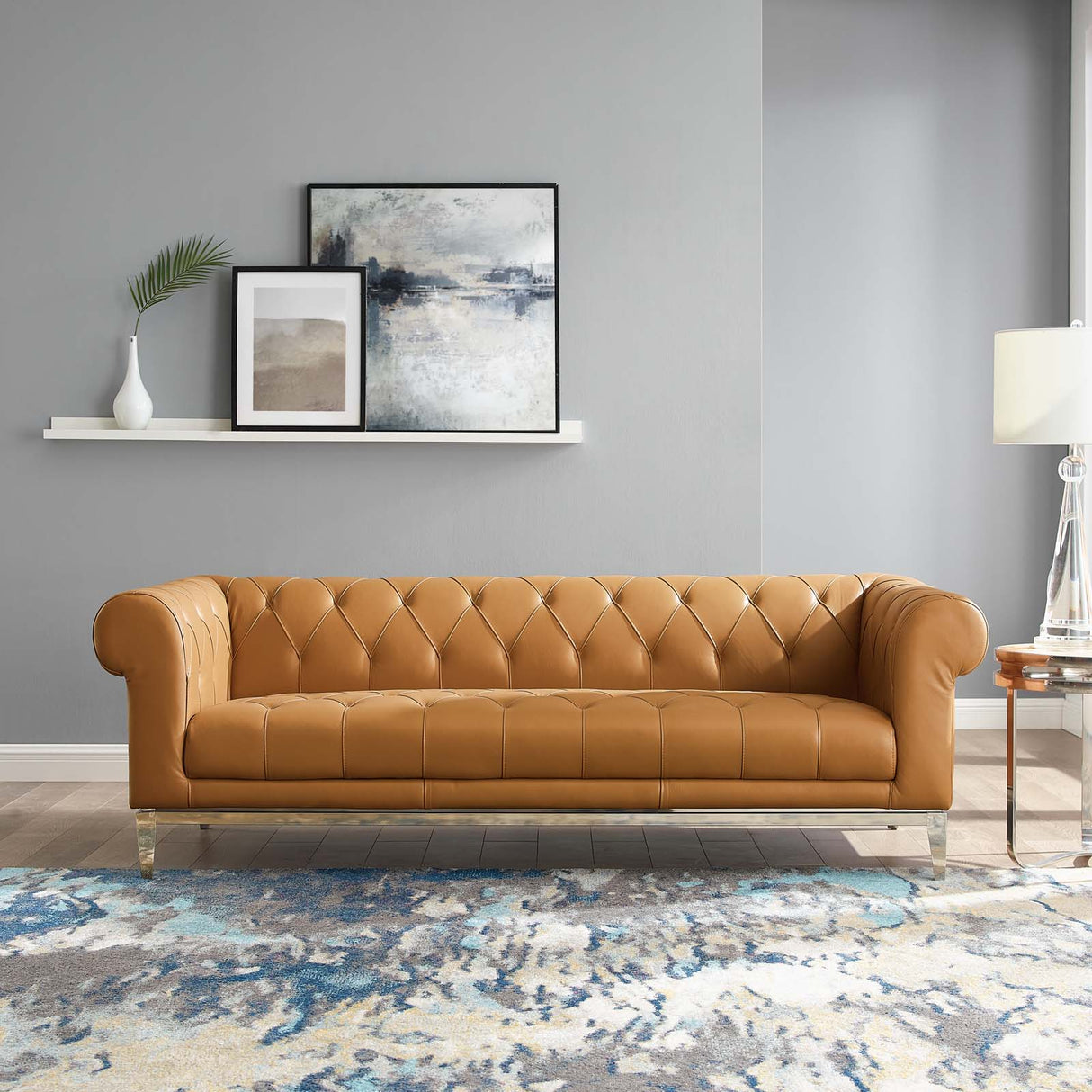 Idyll Tufted Button Upholstered Leather Chesterfield Sofa