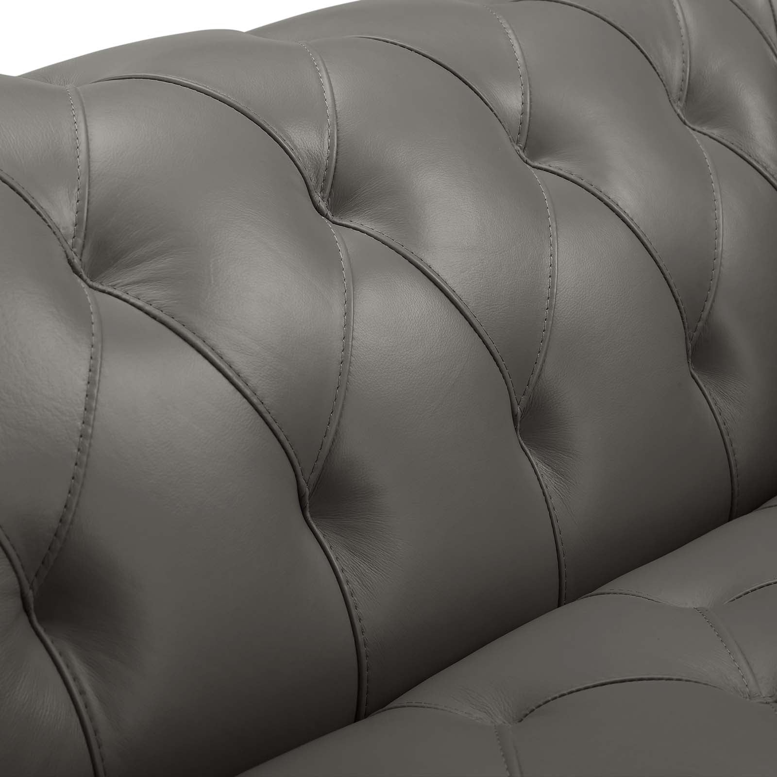 Idyll Tan Tufted Button Upholstered Leather Chesterfield Sofa