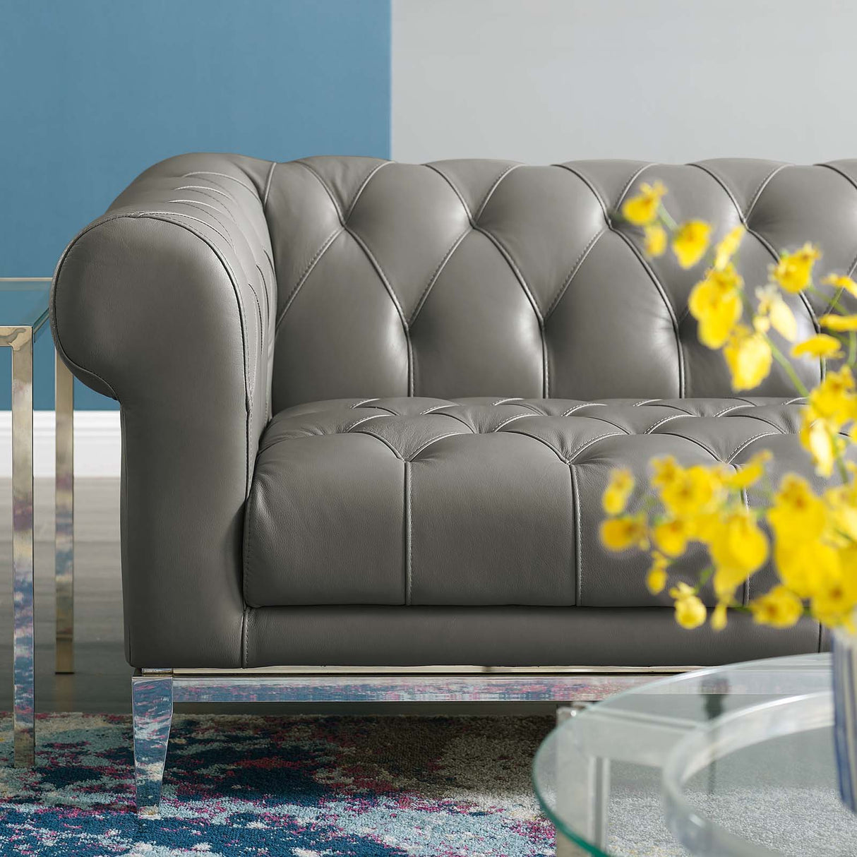 Idyll Tufted Button Upholstered Leather Chesterfield Sofa