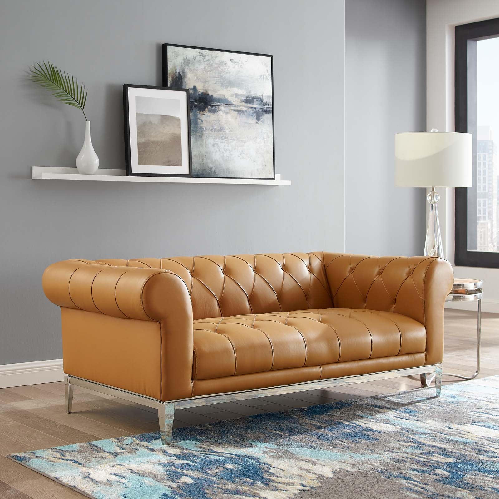 Button tufted on sale leather sofa