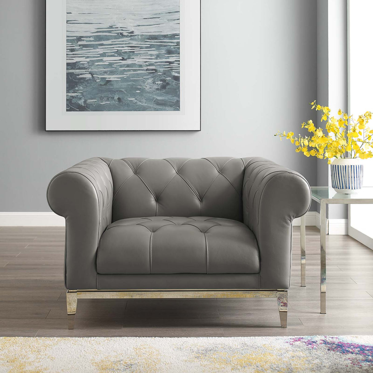 Idyll Tufted Button Upholstered Leather Chesterfield Armchair