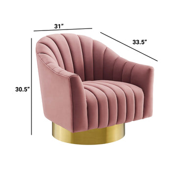 Buoyant Vertical Channel Tufted Accent Lounge Performance Velvet Swivel Chair - Dusty Rose