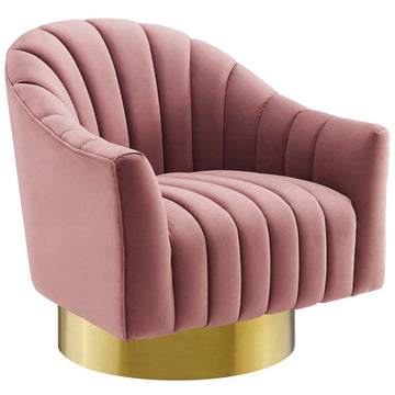 Buoyant Vertical Channel Tufted Accent Lounge Performance Velvet Swivel Chair - Dusty Rose