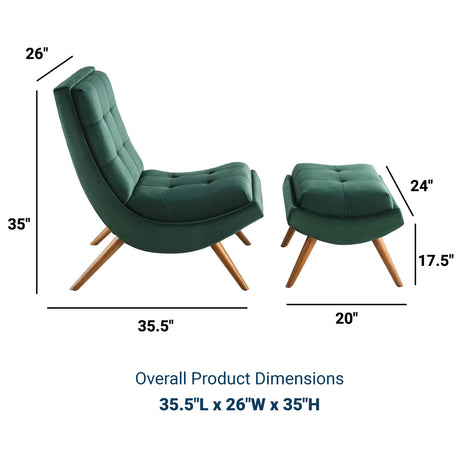 Ramp Upholstered Performance Velvet Lounge Chair and Ottoman Set - BUILDMYPLACE