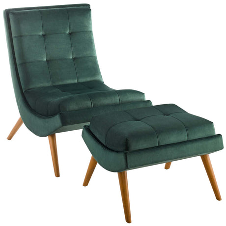 Ramp Upholstered Performance Velvet Lounge Chair and Ottoman Set - BUILDMYPLACE