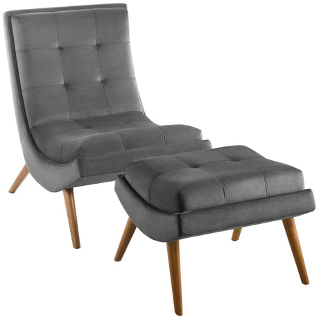 Ramp Upholstered Performance Velvet Lounge Chair and Ottoman Set - BUILDMYPLACE