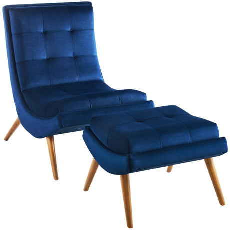 Ramp Upholstered Performance Velvet Lounge Chair and Ottoman Set - BUILDMYPLACE