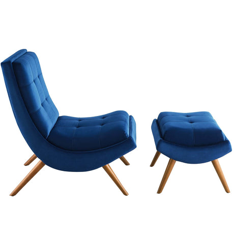 Ramp Upholstered Performance Velvet Lounge Chair and Ottoman Set - BUILDMYPLACE