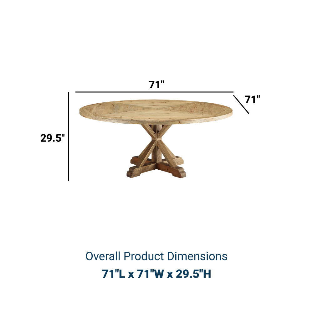 Stitch 71" Round Pine Wood Dining Table - Farmhouse Kitchen And Dining Room Table - BUILDMYPLACE