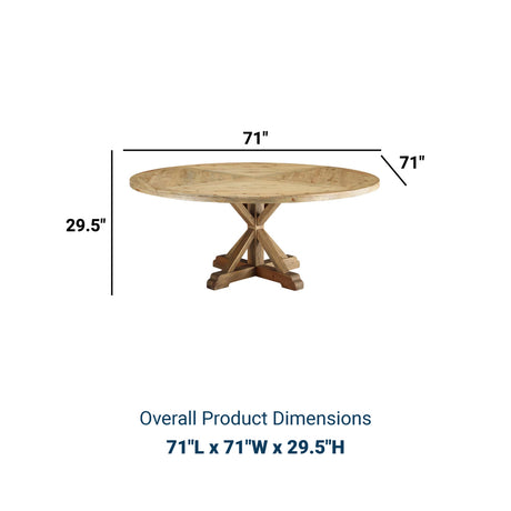 Stitch 71" Round Pine Wood Dining Table - Farmhouse Kitchen And Dining Room Table - BUILDMYPLACE