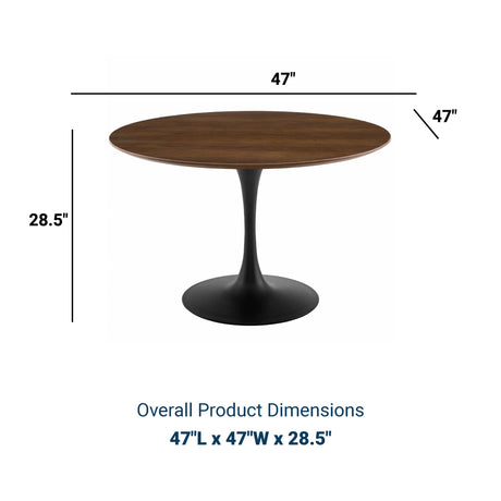 Lippa 47" Round Walnut Dining Table - Metal Tapered Base Dining Table - BUILDMYPLACE