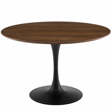 Lippa 47" Round Walnut Dining Table - Metal Tapered Base Dining Table