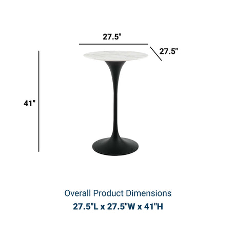 Lippa 28" Round Artificial Marble Bar Table In Black Stand - BUILDMYPLACE
