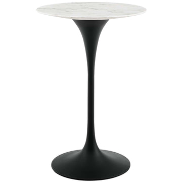 Lippa 28" Round Artificial Marble Bar Table In Black Stand