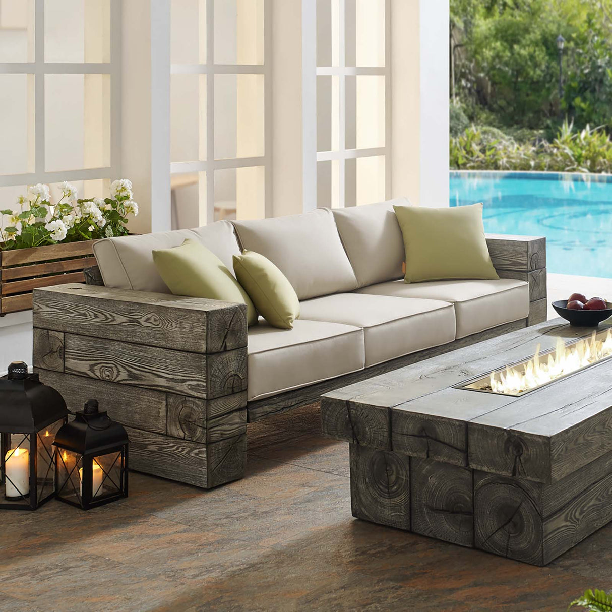 Manteo Rustic Coastal Outdoor Patio Sunbrella Sofa