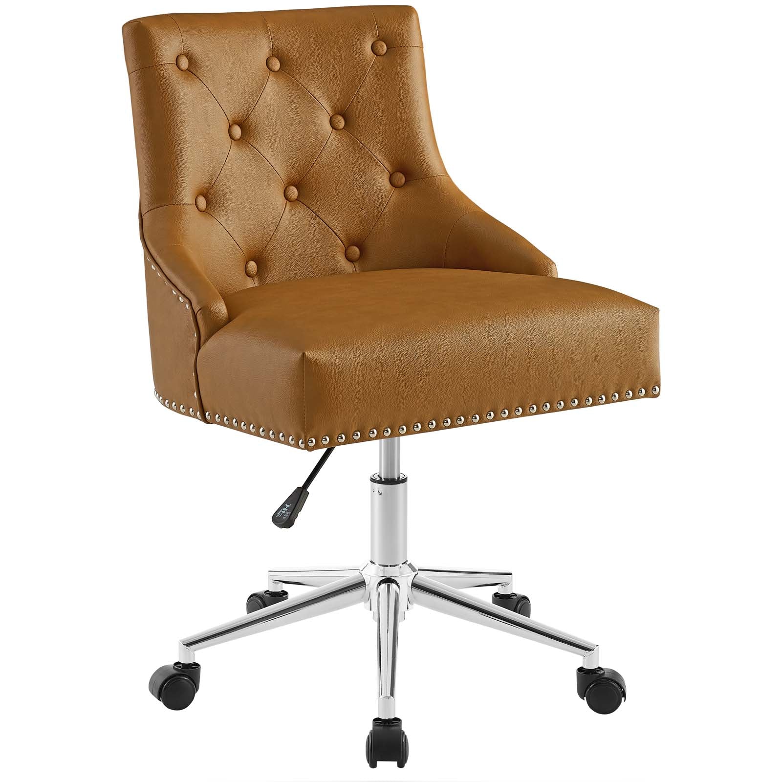 Tan Regent Tufted Button Swivel Faux Leather Office Chair