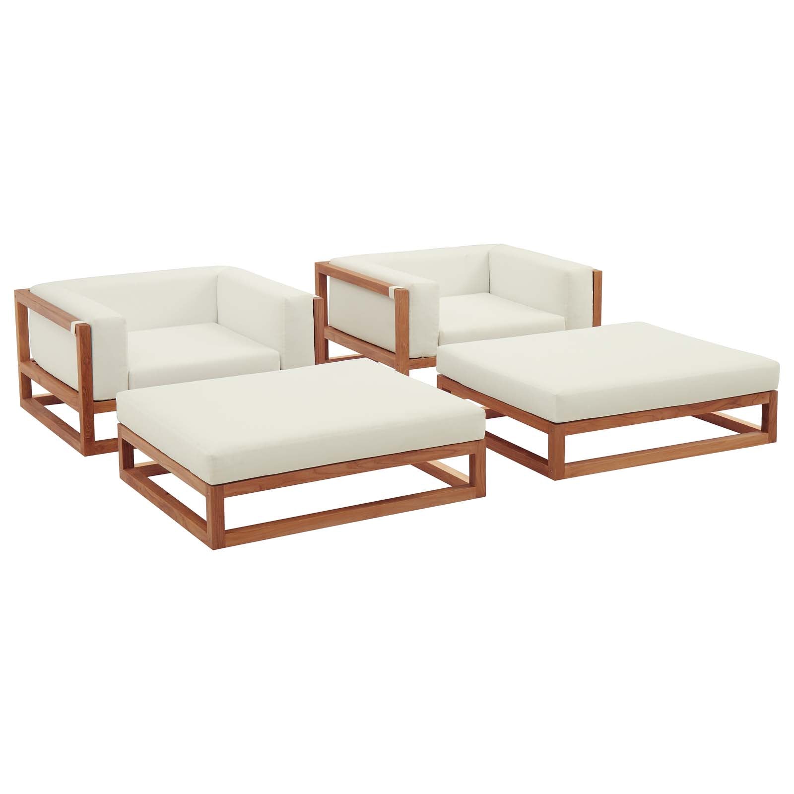 Newbury 4 Piece Outdoor Patio Premium Grade A Teak Wood Set With Ottoman With Armrest Ottoman In Natural