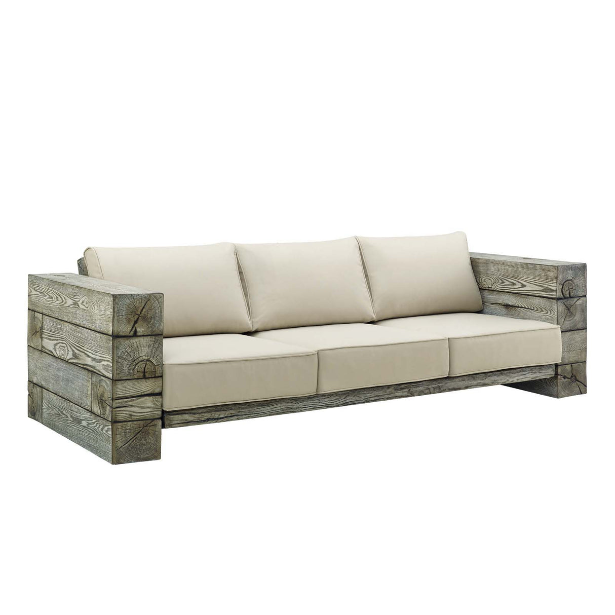 Manteo Rustic Coastal Outdoor Patio Sofa and Fire Pit Set