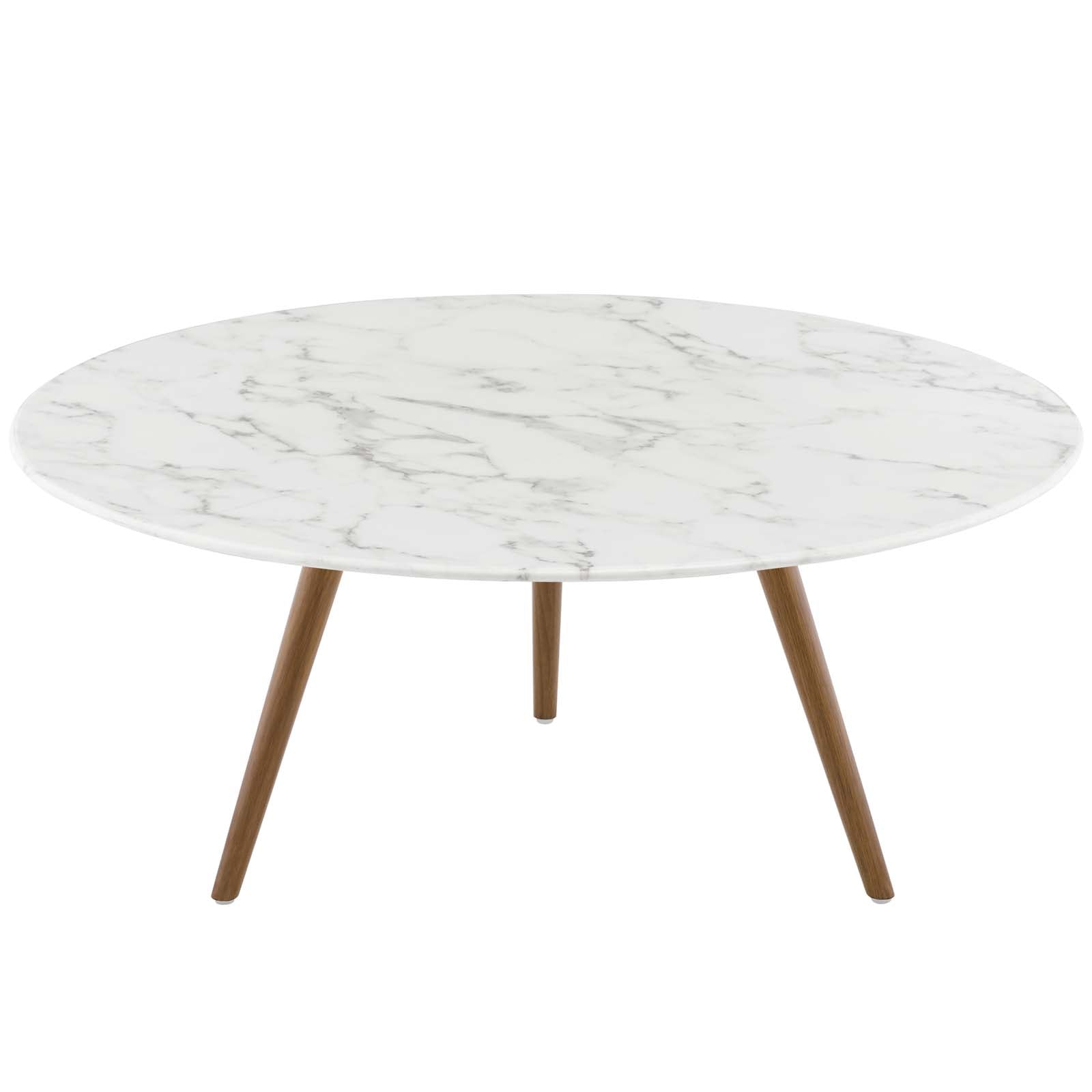 Lippa 36" Round Artificial Marble Top Coffee Table - Wood Tripod Base Dining Table